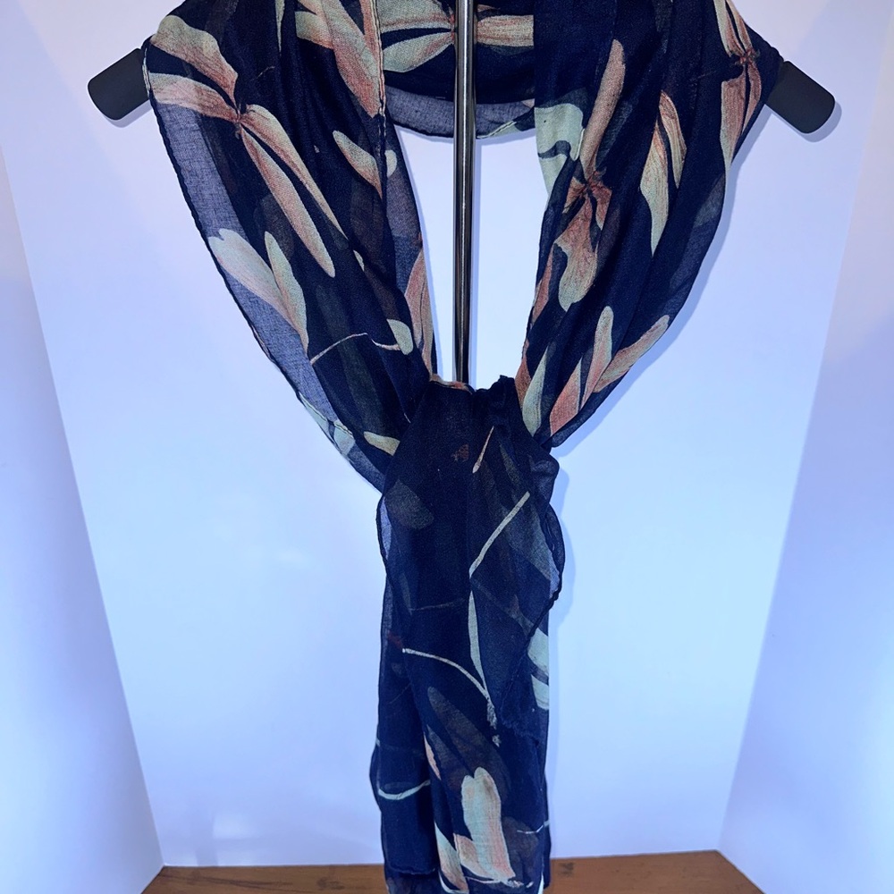 Spring Scarf Navy With Dragonfly Pattern, Soft An… - image 2